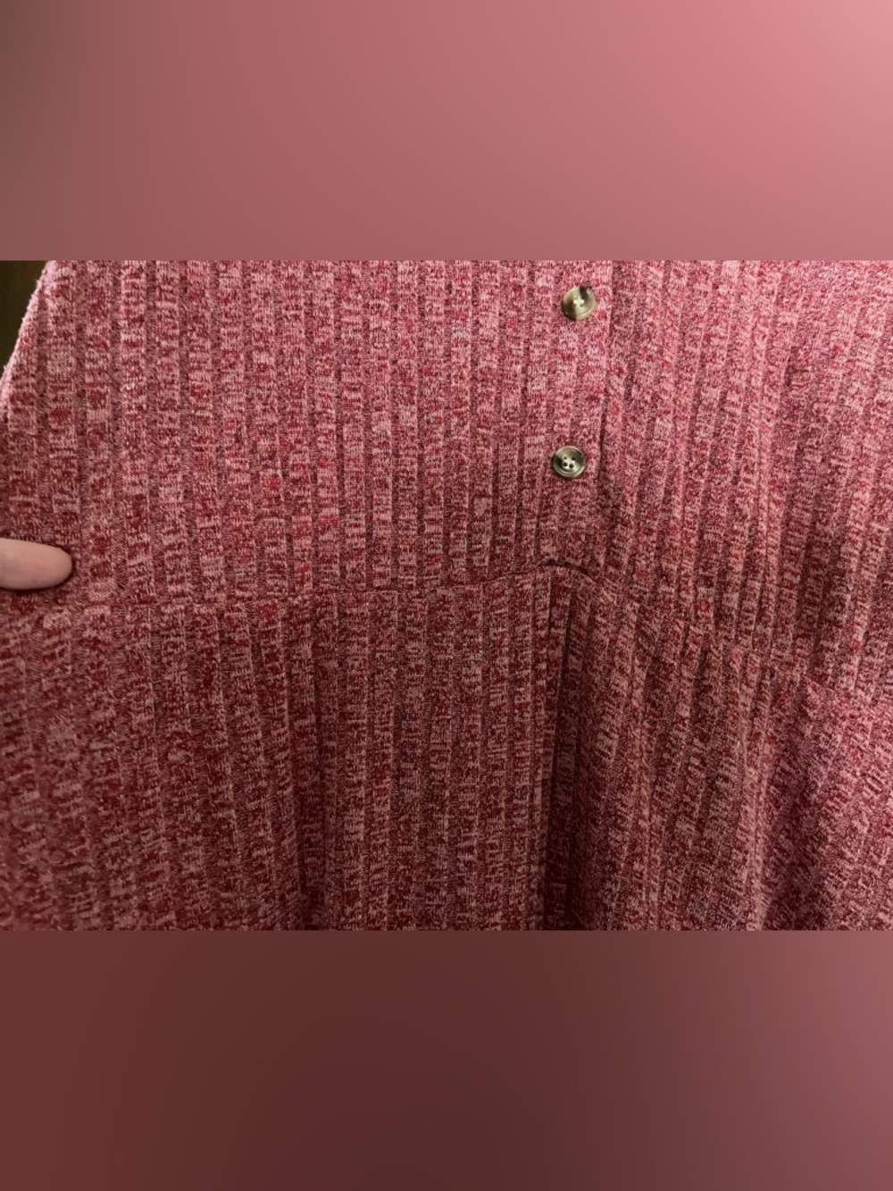 Women's Rose Pink Ribbed V-Neck Long-Sleeve Dress - Picture 5 of 5